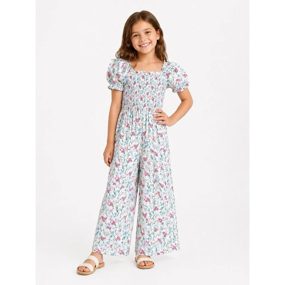Janie and Jack Girls Size 7 Smocked Floral Jumpsuit Garden Party